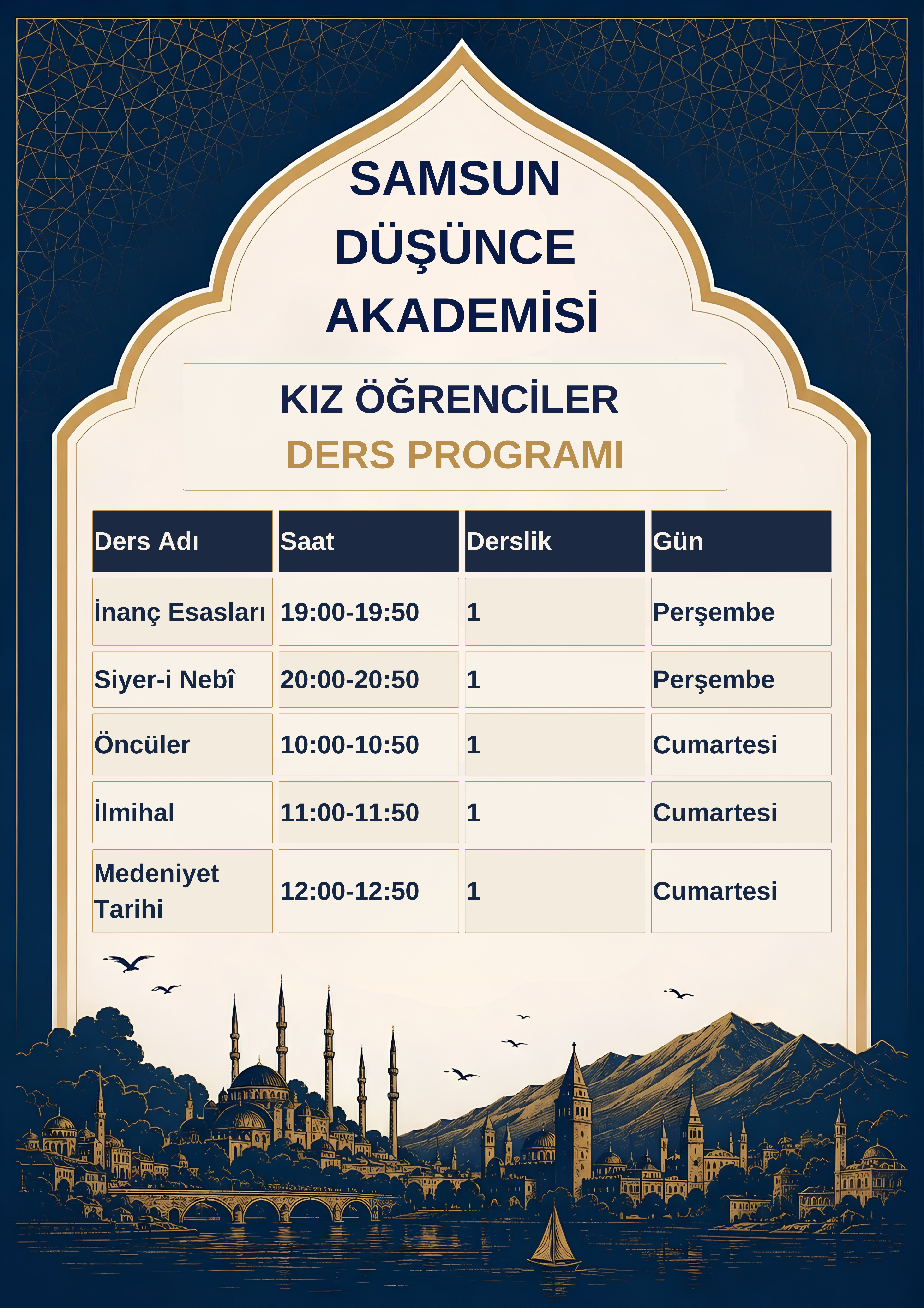 Kız Öğrenciler Ders Programı